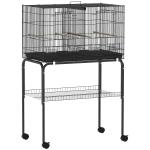 Gaiola para Pássaros com Divisória Rodas Gaiola para Aves com Comedouros Poleiros e Bandeja Removível 76x46x116 cm Preto