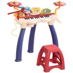Piano Eletrónico para Crianças com 32 Teclas Microfone Banco Luzes 19 Músicas e Bateria 74x32,2x71 cm Multicor