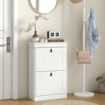 Móvel Sapateira Branco Sapateira Estreita com 2 Portas e Prateleira Ajustável para 10 Pares de Sapatos 54x24x82,5 cm Branco