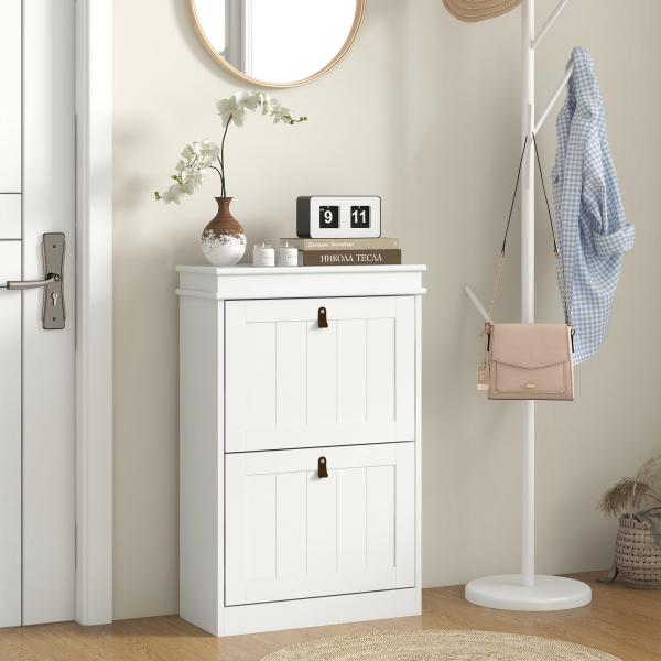 Móvel Sapateira Branco Sapateira Estreita com 2 Portas e Prateleira Ajustável para 10 Pares de Sapatos 54x24x82,5 cm Branco