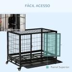 Gaiola de Metal para Cães com Rodas e Freios Bandeja Removível e Porta com Trava para Golden Retriver Labrador 92x62x75cm Preto