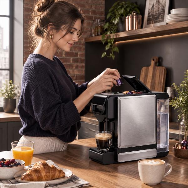 Máquina de Café Expresso 19 Bar Semiautomática com Depósito de Água Amovível 1 L para Cápsulas e Café Moído Preta