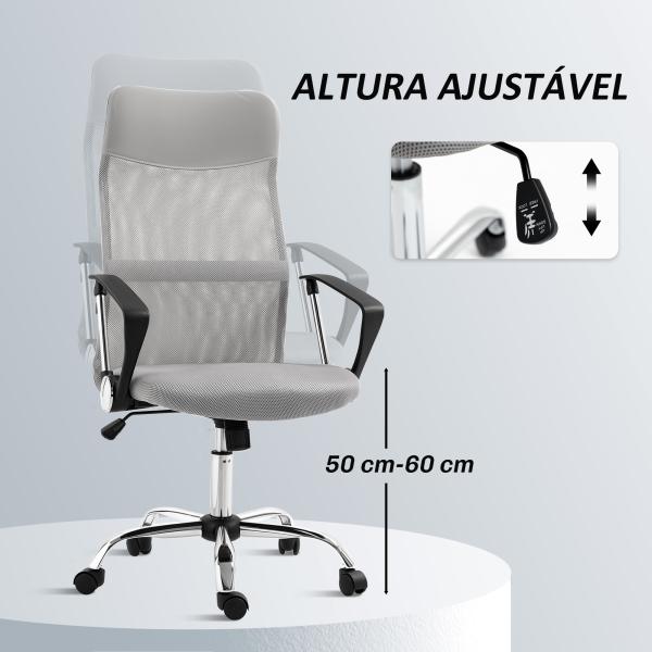 Cadeira de Escritório de Tecido de Malha Encosto para a Cabeça de PU Mecanismo de Inclinação 63x65x109 - 119 cm Cinza