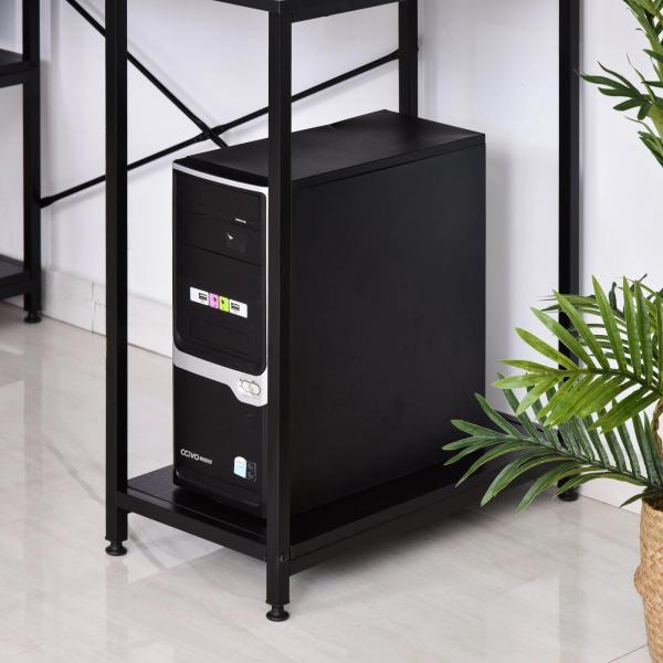 Mesa para Computador com Prateleiras Pés Ajustáveis ​​Moldura de Metal 140x60x93 cm