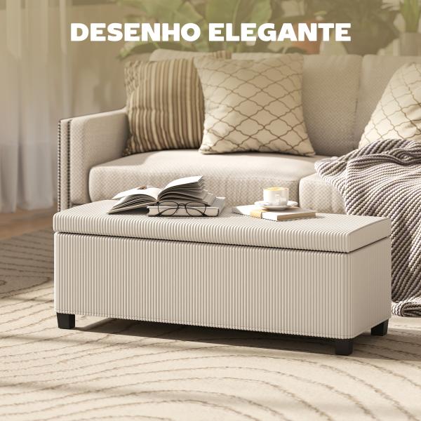 Banco de Arrumação Capacidade de 84 L Estofado em Veludo Banco Pé de Cama para Dormitório 112x42x40 cm Bege