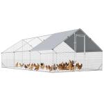Galinheiro de Exterior Grande 3x6x2m Gaiola para 12 - 18 Galinhas de Aço Galvanizado com Teto de PE e Fechadura para Coelhos Prata