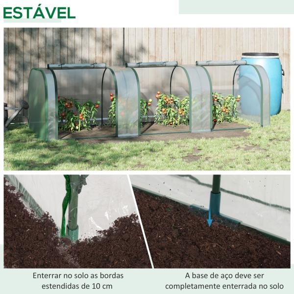 Estufa para Jardim Estufa Pequena para Cultivo de Plantas com 3 Janelas 295x100x80 cm 3 Transparente e Verde