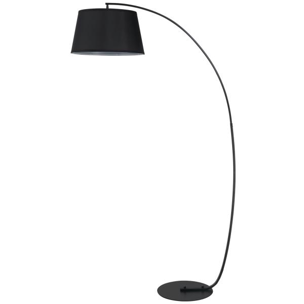 Candeeiro de Pé em Arco com Abajur em Tecido para Sala, Casquilho E27, Interruptor de Pedal, Preto