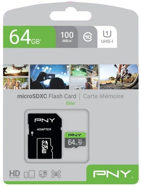 Cartão de Memória MicroSDXC 64GB (Classe 10) + Adaptador - PNY