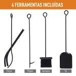Suporte para Lenhas 75x30x60cm Porta Lenha com Desenho Vintage com 4 Ferramentas Base Elevada Carga Máxima 100kg Aço Preto