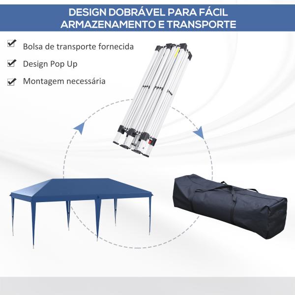 Tenda Dobrável 6x3 Tenda de Jardim Portátil com Bolsa de Transporte Tecido Oxford para Exterior Festas Acampamento Azul