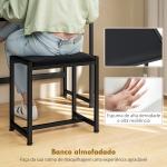 Toucador de Maquilhagem com Espelho Tríptico Removível, Banco Prateleiras e Suporte para Secador 90x40x141 cm Cinzento