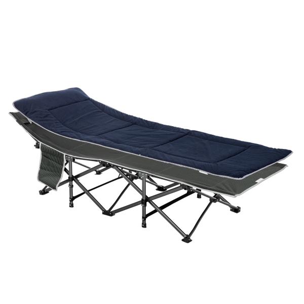 Cama de Campismo Dobrável com Almofada Bolso Lateral e Bolsa de Transporte 188x64,5x53 cm Preto e Azul Escuro