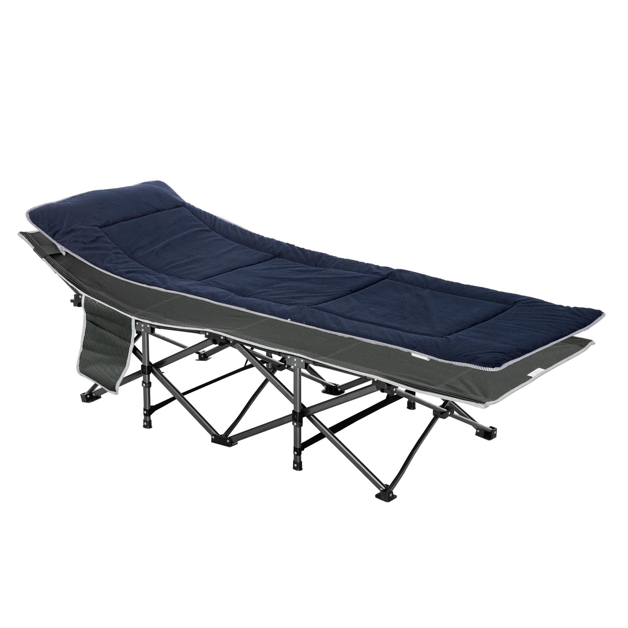 Cama de Campismo Dobrável com Almofada Bolso Lateral e Bolsa de Transporte 188x64,5x53 cm Preto e Azul Escuro