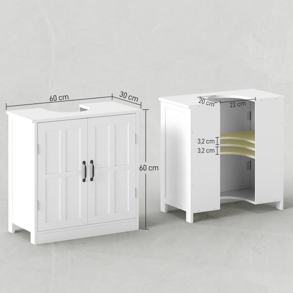 Móvel para Lavatório Pousar Armário para Casa de Banho com 2 Portas e Prateleira Interior Ajustável 60x30x60 cm Branco