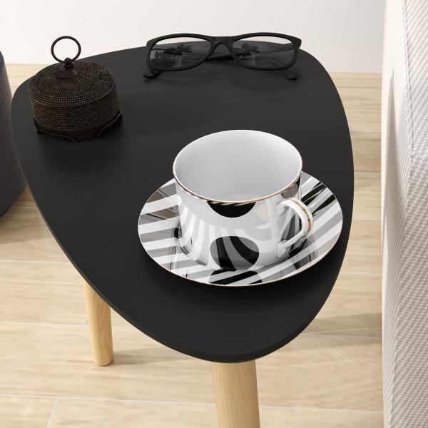 Conjunto de 2 Mesas Auxiliares com Pés de Madeira Mesas de Café 59,5x39,5x45 cm e 44,5x28,5x40 cm Preto