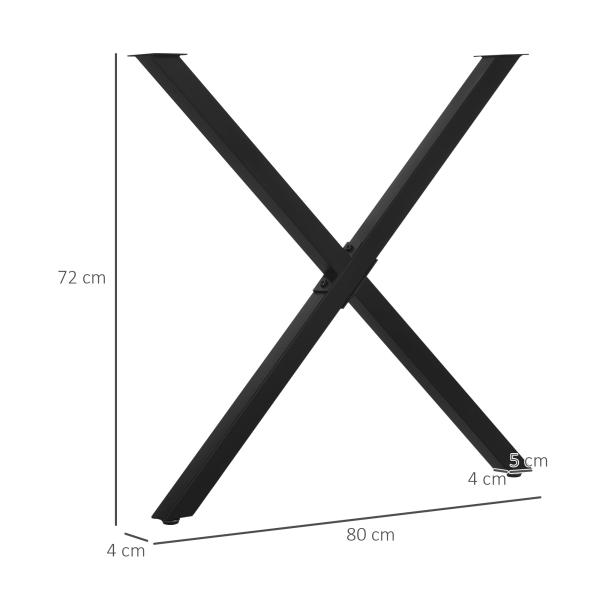 Conjunto de 2 Pés para Mesa Estilo Industrial 80x72cm em Forma de X Pés para Móveis de Aço com Protetores e Parafusos de Montagem Incluídos Preto