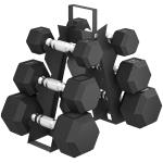 Conjunto de Halteres 6 Peças 2 x 2 kg 2 x 5 kg 2 x 8 kg com Revestimento em Borracha Antideslizante e Suporte Preto