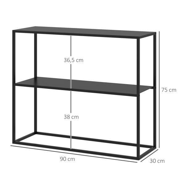 Mesa Consola Estilo Industrial Mesa de Entrada com Prateleira Estrutura de Aço e Desenho Anti - Tombo 90x30x75 cm Preto