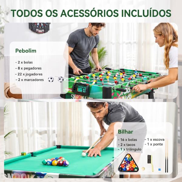 Mesa de Jogos 6 em 1 Dobrável Bilhar Matraquilho Ping Pong Lançamento de Anéis Hóquei com Bastão e Hóquei com Discos 118x104x71cm Multicor