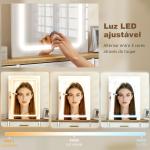 Toucador com Luzes LED de 3 Cores Espelho 10 Gavetas de Tecido e Pés em Aço 118,5x39,5x140 cm Madeira