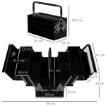 Caixa de Ferramentas de Aço Dobrável com 5 Compartimentos Mala de Ferramentas com Pega para Oficina e Casa 45x20x34,5 cm Preto