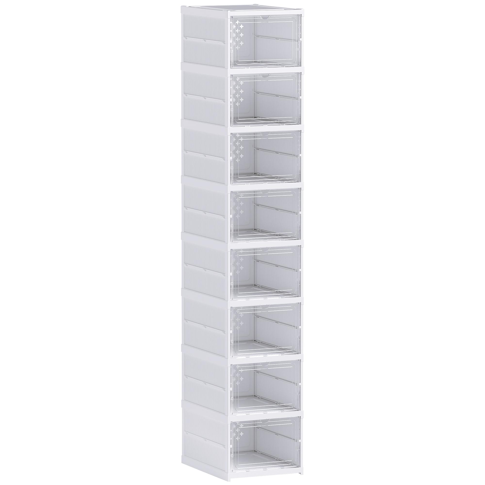 Sapateira Dobrável Organizador para Sapatos de 8 Níveis com Portas Transparentes para Sapatos até Tamanho 43 26x35x140 cm Branco
