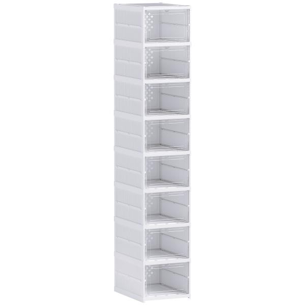 Sapateira Dobrável Organizador para Sapatos de 8 Níveis com Portas Transparentes para Sapatos até Tamanho 43 26x35x140 cm Branco