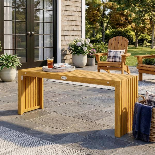 Banco de Jardim em Madeira de 2 Lugares 110 cm com Assento de Ripas Suporta 240 kg Madeira