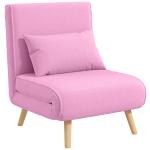 Sofá - Cama Individual Dobrável com Encosto Ajustável 5 Posições Cadeirão - Cama Estofado com Almofada 72x75x85 cm Rosa
