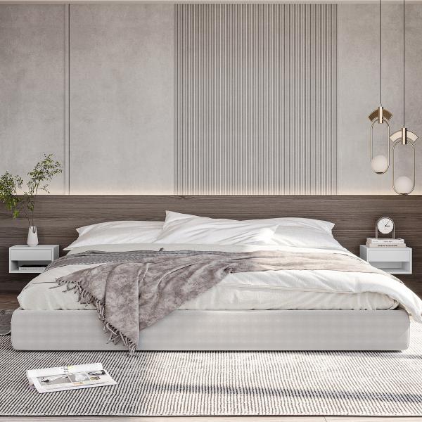 Conjunto de 2 Mesas de Cabeceira Flutuantes Mesas de Cabeceira com Gaveta para Dormitório 37x32x21 cm Branco Brilhante