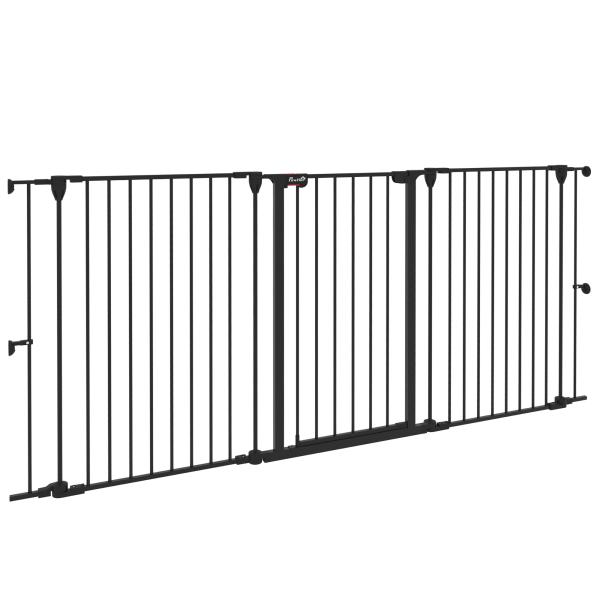Barreira para Cães de Aço Barreira de Segurança para Animais de Estimação Dobrável de 3 Painéis Duplo Fechamento 206x90 cm Preto