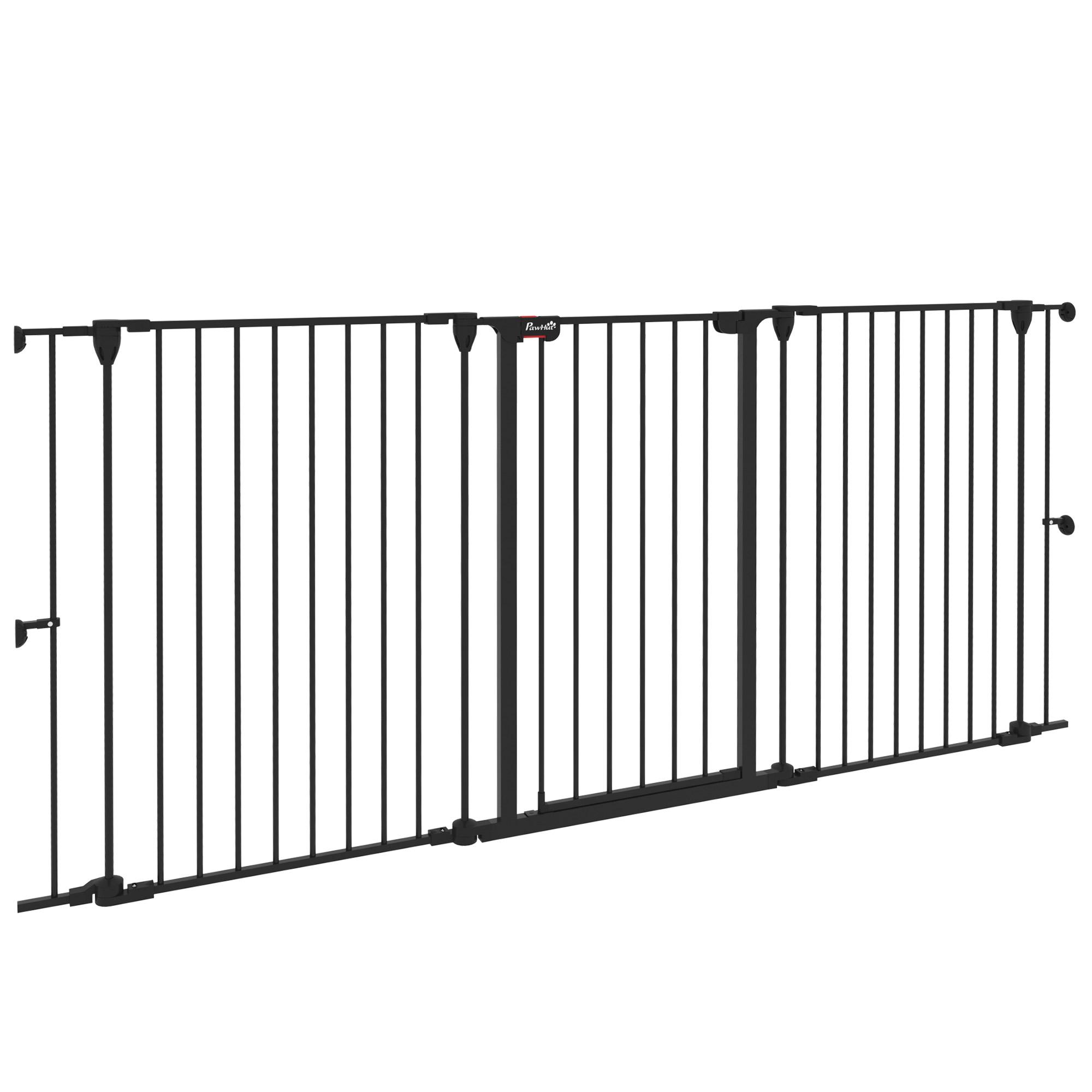 Barreira para Cães de Aço Barreira de Segurança para Animais de Estimação Dobrável de 3 Painéis Duplo Fechamento 206x90 cm Preto
