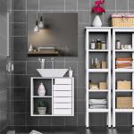 Móvel para Lavatório Pousar Suspenso com 2 Prateleiras Abertas e Armário com Prateleira Ajustável 60x30x54 cm Branco