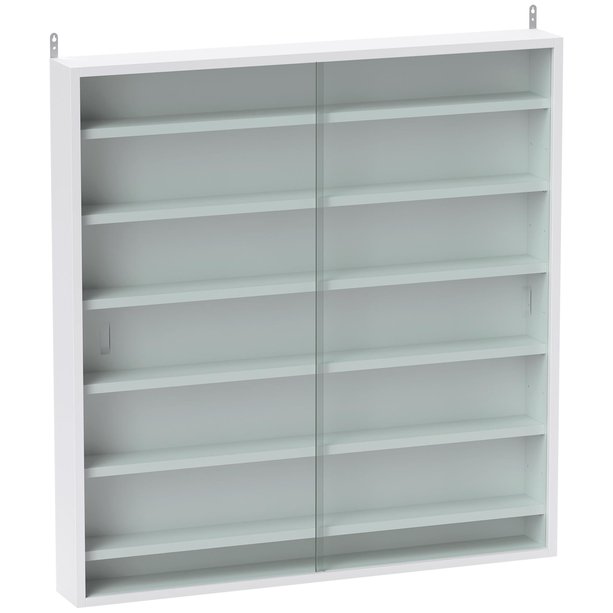 Vitrina de Parede em Madeira com Prateleiras Ajustáveis e 2 Portas Deslizantes de Vidro 80x9,5x83 cm Branco