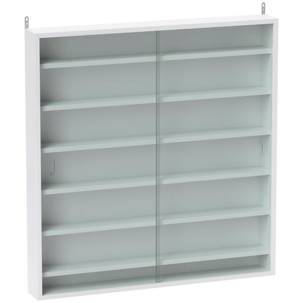 Vitrina de Parede em Madeira com Prateleiras Ajustáveis e 2 Portas Deslizantes de Vidro 80x9,5x83 cm Branco
