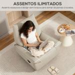 Poltrona Relax Reclinável Manual Giratória Função Baloiço Estofada em PU Reclinável até 135º 97x94x98 cm Creme