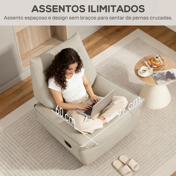 Poltrona Relax Reclinável Manual Giratória Função Baloiço Estofada em PU Reclinável até 135º 97x94x98 cm Creme