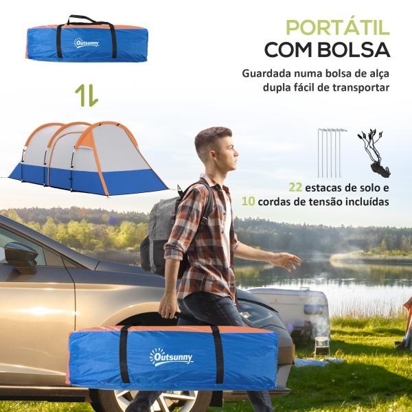Tenda de Campismo Familiar para 2 - 3 Pessoas com 2 Áreas e Bolsa de Transporte Impermeável 420x200x150 cm Cinza e Laranja