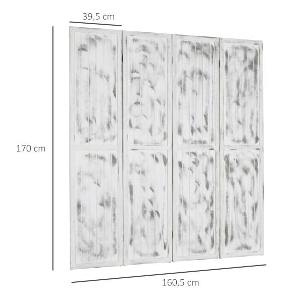 Biombo Dobrável de 4 Painéis Separador de Ambientes Elegante para Dormitórios Sala de Estar 160,5x170cm Branco Rústico
