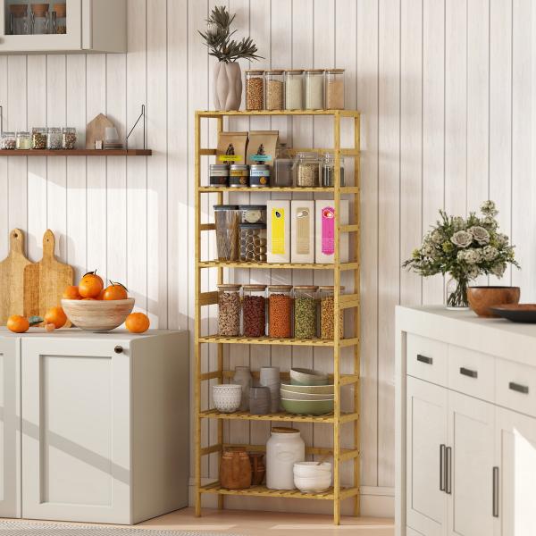 Estante de Bambu de 6 Níveis Prateleiras Ajustáveis para Espaços Pequenos Casa de Banho Cozinha 60x26x161 cm Madeira