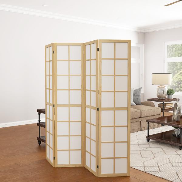 Biombo Dobrável de 4 Painéis Separador de Ambientes de Interior para Sala de Estar Dormitório e Escritório 160x170 cm Madeira e Branco