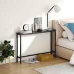 Mesa Consola Moderna Consola de Entrada Estreita com Superfície com Efeito Mármore e Estrutura de Metal 100x20x66 cm Preto