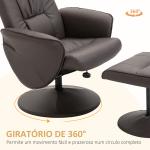 Poltrona Relax com Apoio para os Pés Estofada em PU Poltrona Relax Reclinável até 145° e Giratório 360° com Encosto Ajustável para Sala de Estar Dormitório Escritório 81x81x105cm Marrom