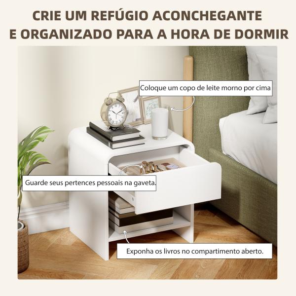 Conjunto de 2 Mesas de Cabeceira Nórdicas com Cantos Arredondados, Gaveta e Prateleira Aberta 40x35x45 cm Branco