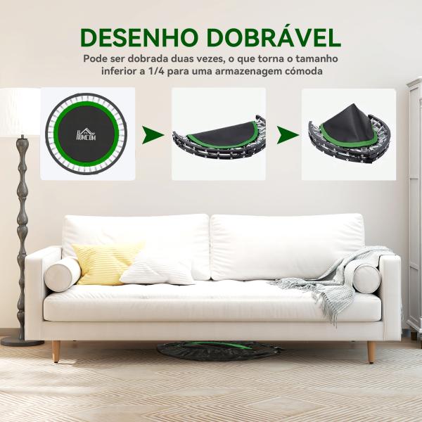 Trampolim Fitness Ø102 Trampolim Dobrável com Pega Ajustável em 4 Níveis Estrutura de Aço Verde