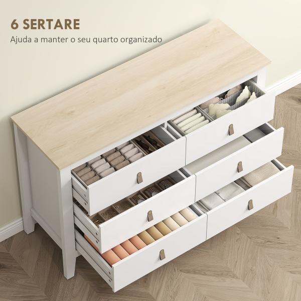 Cómoda de 6 Gavetas Cómoda para Dormitório com Puxadores de PU 120x40x78 cm Branco