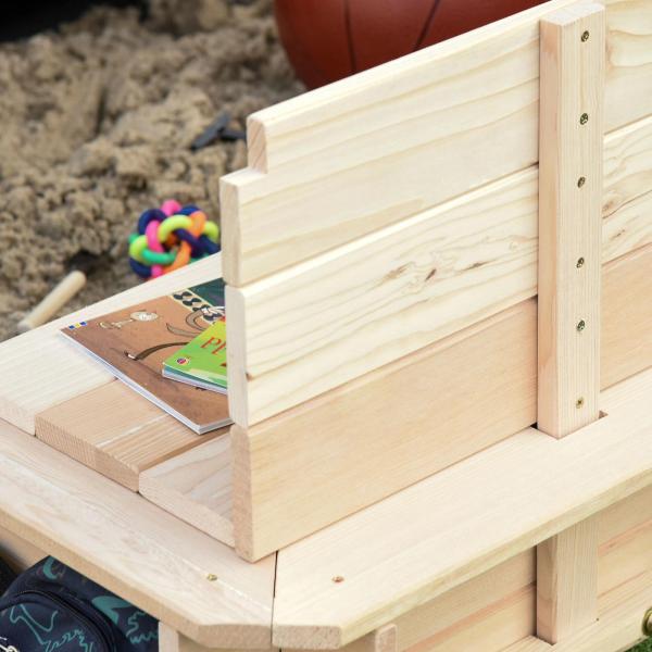 Caixa de Areia de Madeira para Crianças acima de 3 Anos com Banco e Toldo Ajustável Carga 50 kg 106x106x121 cm Madeira