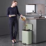 Caixote do Lixo de Cozinha 20 L em Aço Galvanizado com Tampa de Fecho Suave Pedal Balde Removível e Acabamento Anti - impressões Digitais Verde Claro