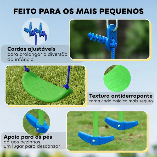 Conjunto de Baloiços de Jardim com Altura Ajustável Baloiços para Crianças com Baloiço Duplo 280x140x178 cm Verde